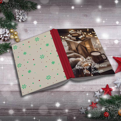 Unwrap Self-Care This Season Mindful Paperback Christmas Composition Notebook for holiday journaling and festive gifts