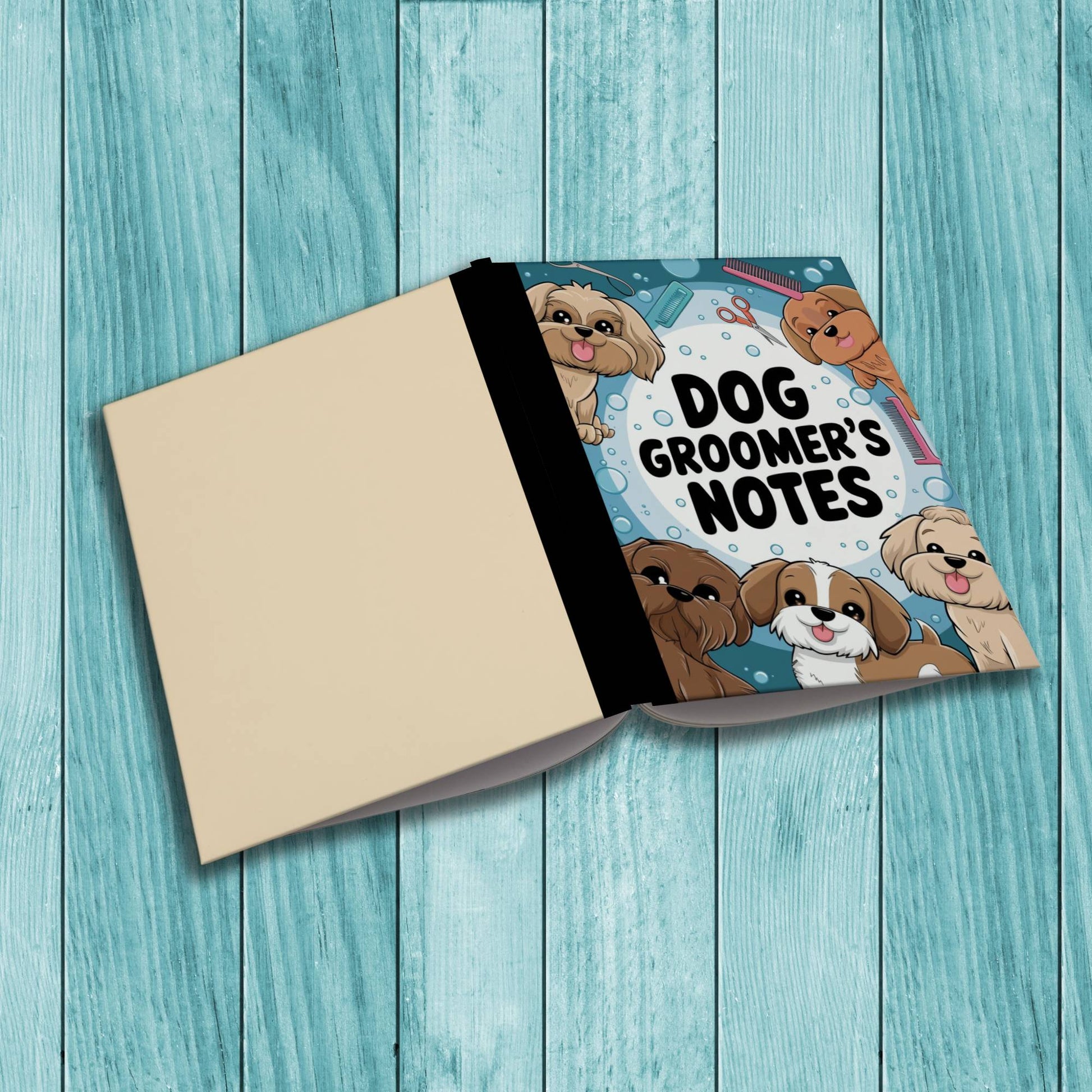 Dog Groomer’s Notes composition notebook with sturdy cardstock cover, perfect for daily journaling, therapy, and wellness writing.