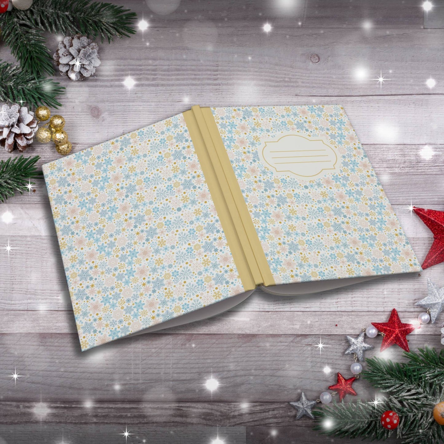 Blue & Tan Snowflake Holiday Pattern Paperback Christmas Composition Notebook for festive journaling and holiday writing