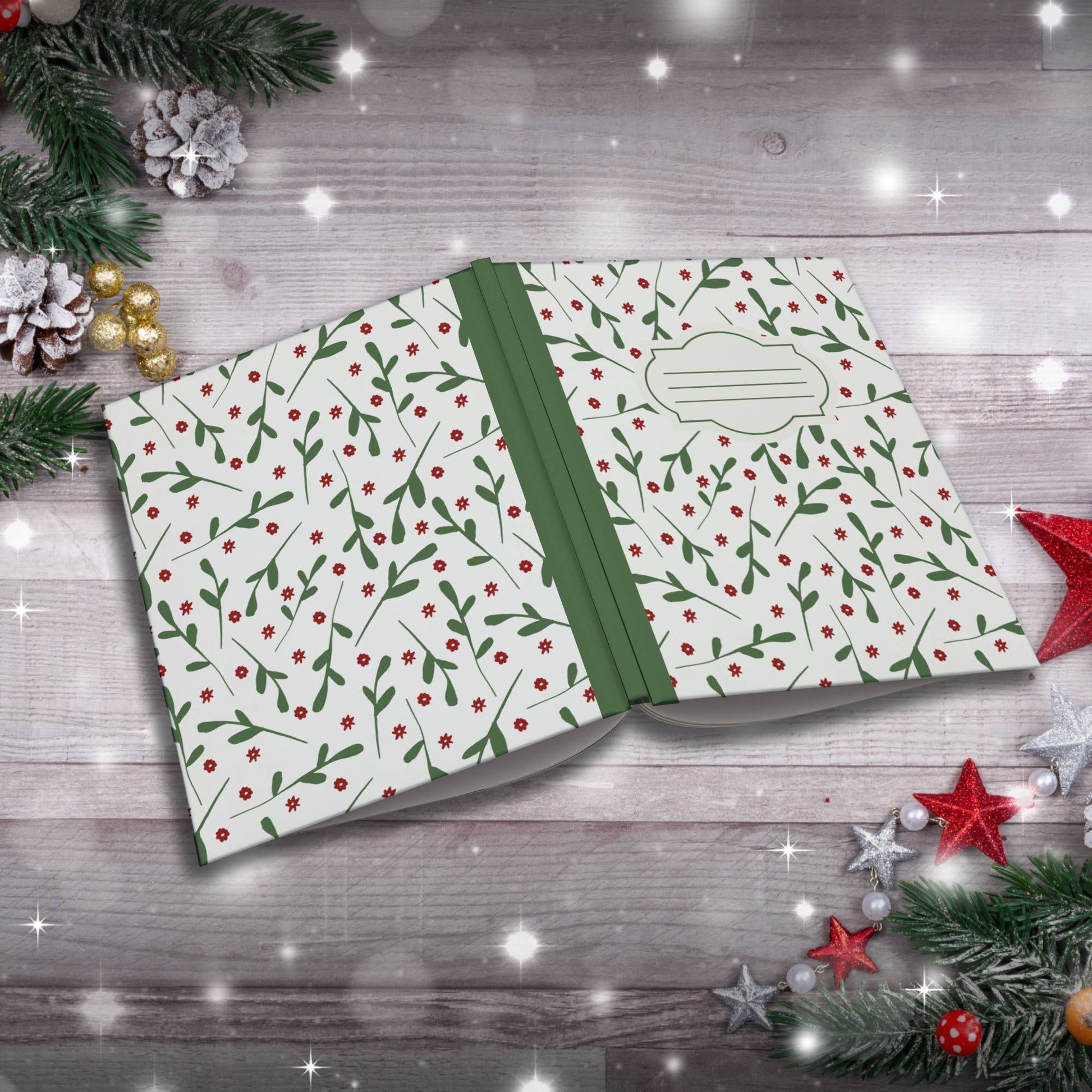Olive & Red Trees with Snowflake Accents Paperback Christmas Composition Notebook for festive writing and holiday journaling