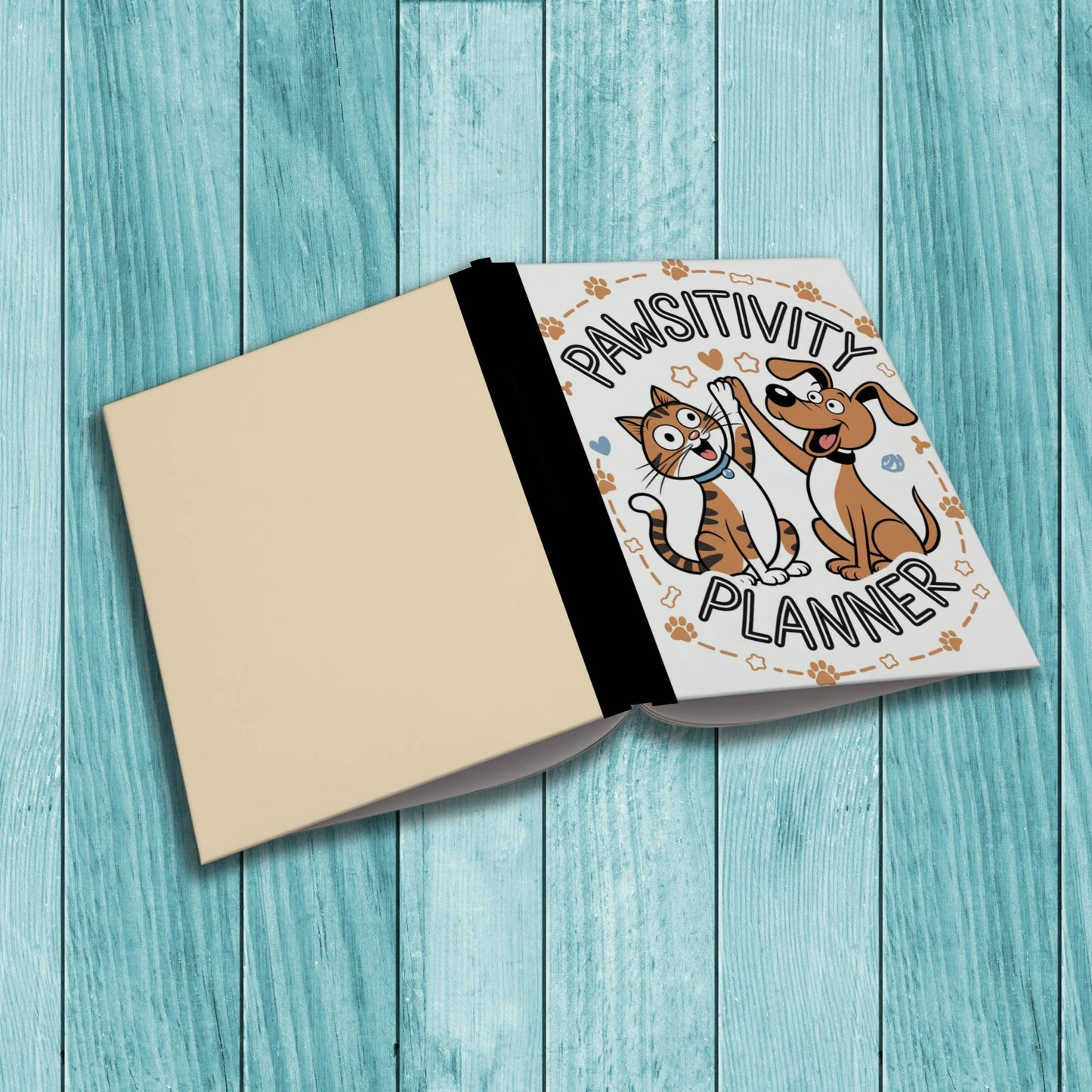 Pawsitivity Planner sturdy cardstock cover composition notebook for daily journaling and self-care writing.
