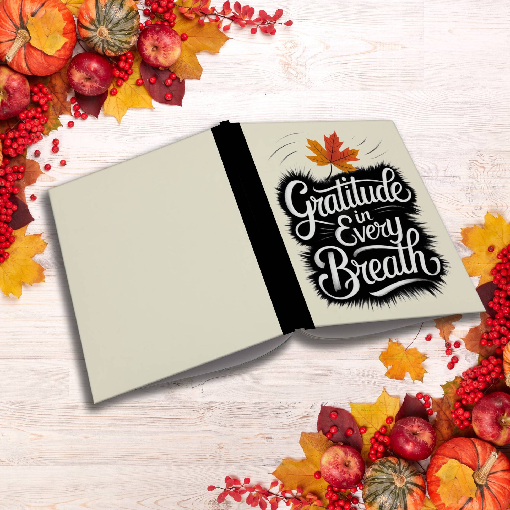 Gratitude In Every Breath paperback composition notebook for mindfulness, reflection, and journaling.