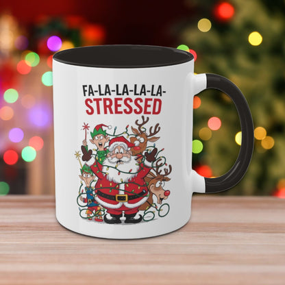Fa-la-la-la-la Stressed: Colorful Christmas Mugs, Funny Mental Health Mug, Anxiety Humor Coffee Cup, Holiday Self-Care Gift, Festive Stocking Stuffer