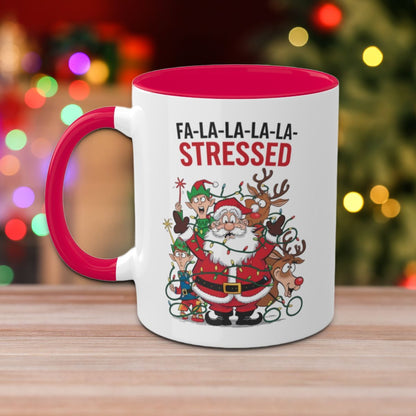 Fa-la-la-la-la Stressed: Colorful Christmas Mugs, Funny Mental Health Mug, Anxiety Humor Coffee Cup, Holiday Self-Care Gift, Festive Stocking Stuffer