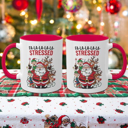 Fa-la-la-la-la Stressed: Colorful Christmas Mugs, Funny Mental Health Mug, Anxiety Humor Coffee Cup, Holiday Self-Care Gift, Festive Stocking Stuffer
