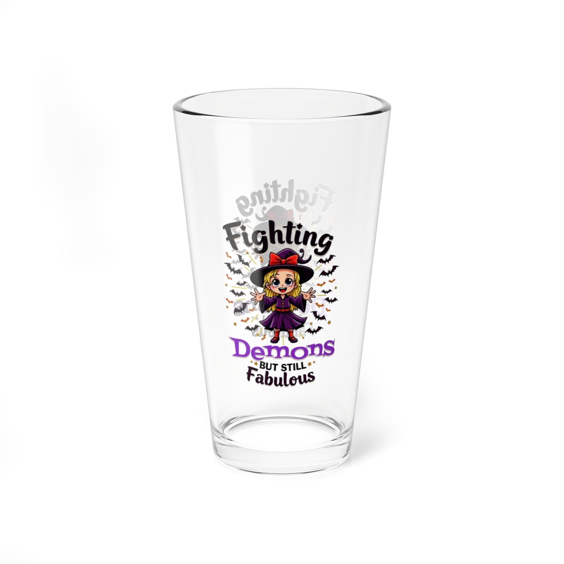 Fighting Demons But Still Fabulous, Halloween Pint Glass, 16oz - Perfect Halloween Party Drinkware