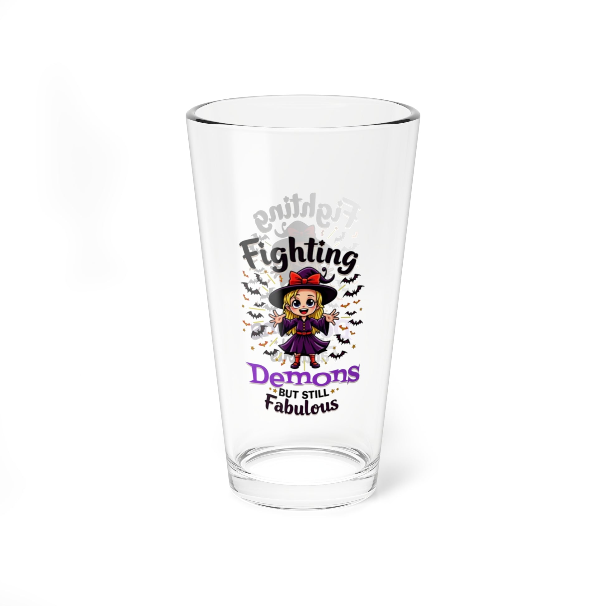 Fighting Demons But Still Fabulous, Halloween Pint Glass, 16oz - Perfect Halloween Party Drinkware