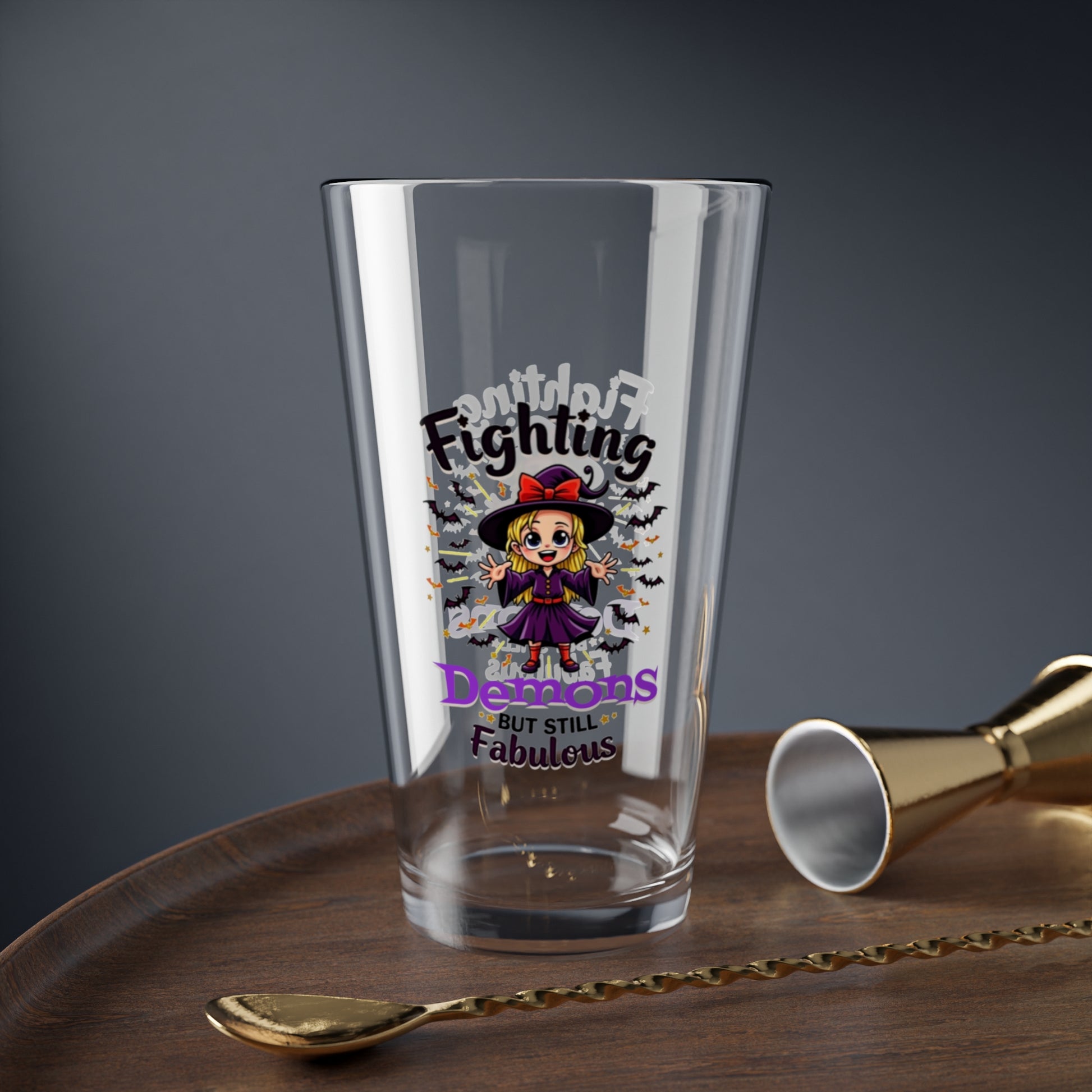 Fighting Demons But Still Fabulous, Halloween Pint Glass, 16oz - Perfect Halloween Party Drinkware