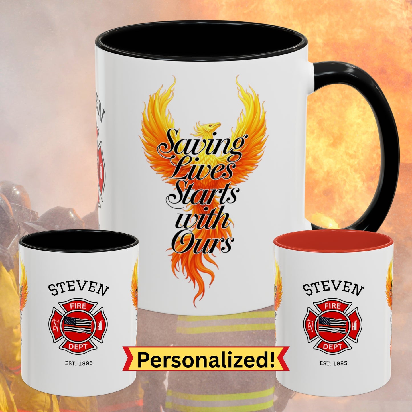 Firefighter Support Custom Mug - Saving Lives Starts with Ours | Personalized Mental Health Gift for Firefighters