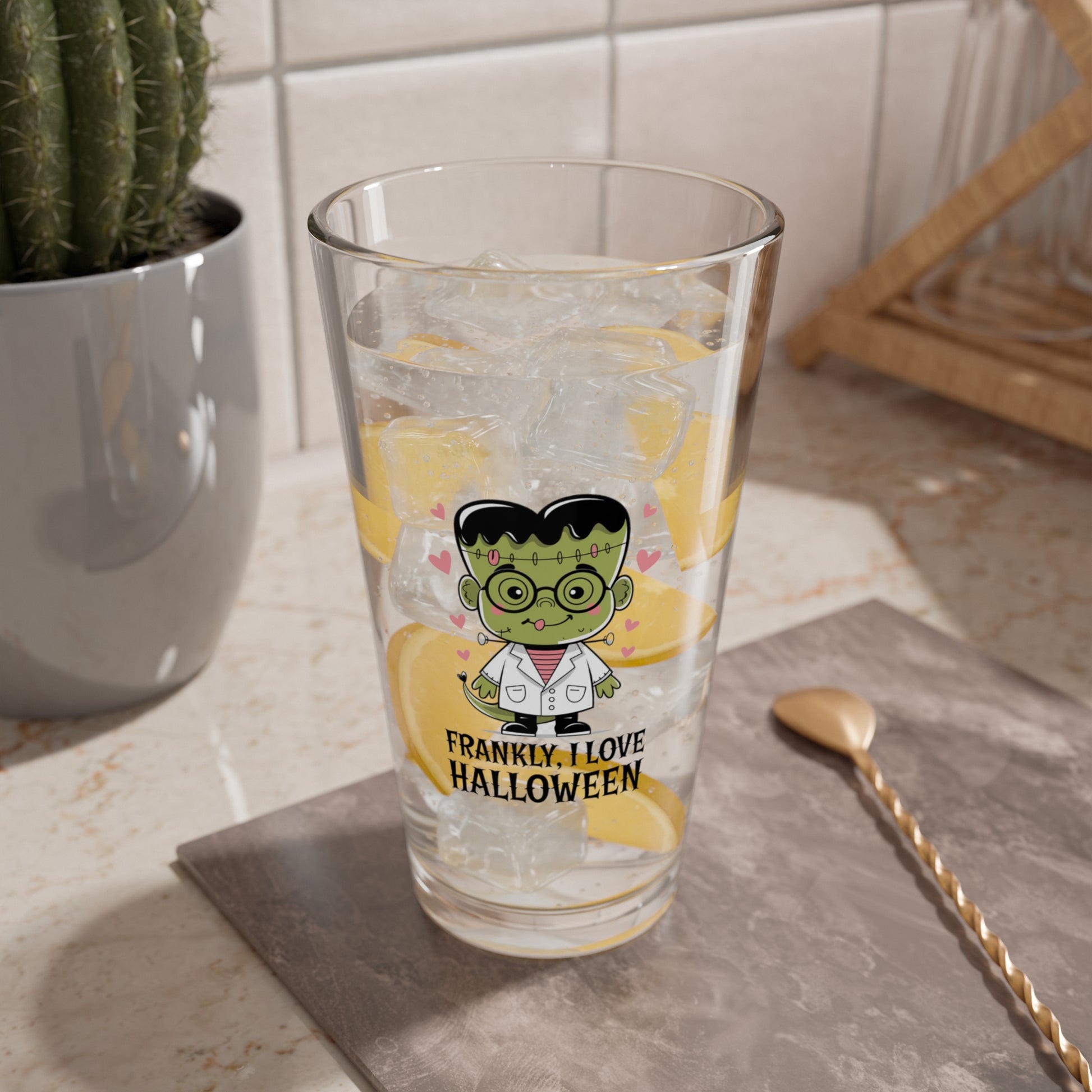 Frankly, I Love Halloween, Halloween Pint Glass, 16oz - Perfect Halloween Party Drinkware