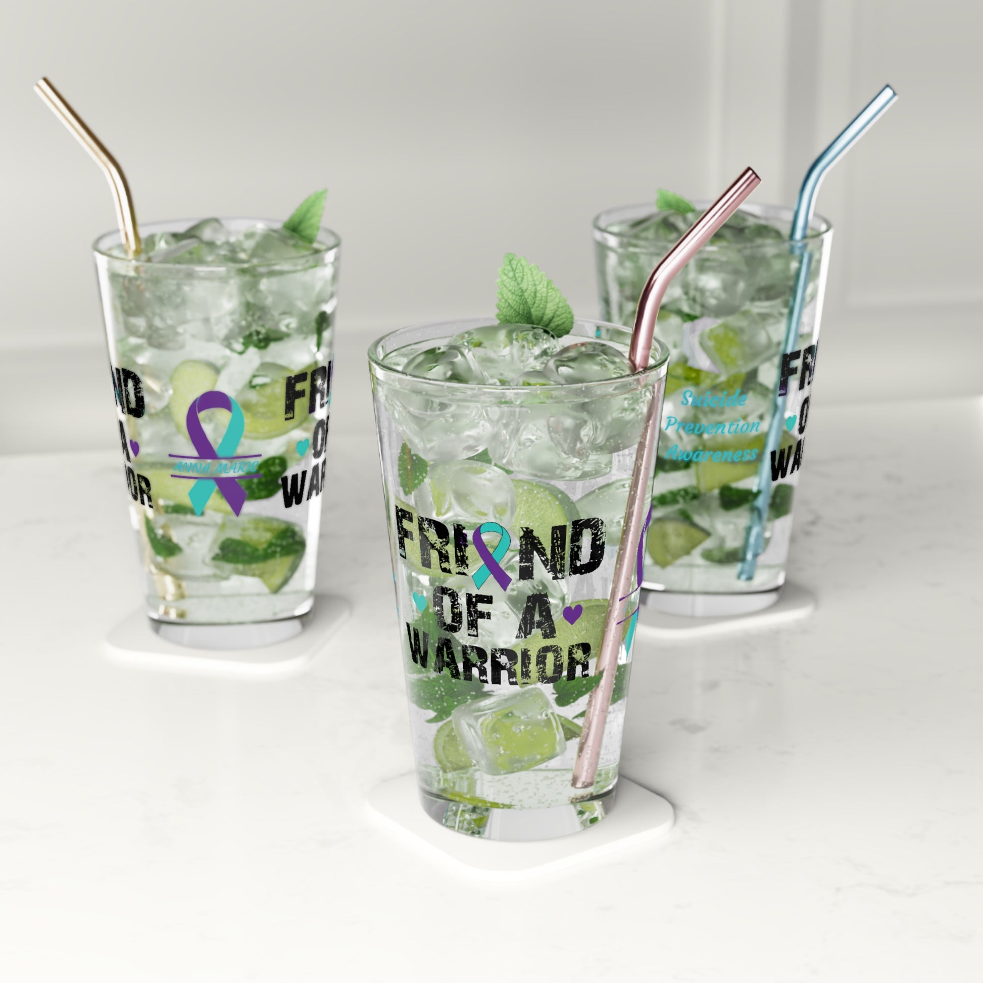 Friend of a Warrior: Personalized Suicide Prevention Awareness Warrior Pint Glass - Proud Family Member