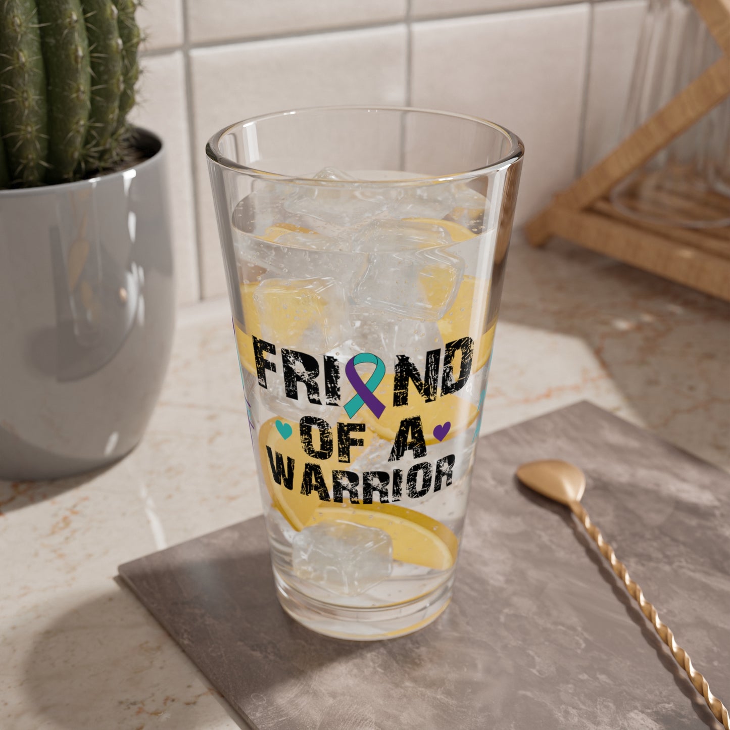 Friend of a Warrior: Personalized Suicide Prevention Awareness Warrior Pint Glass - Proud Family Member