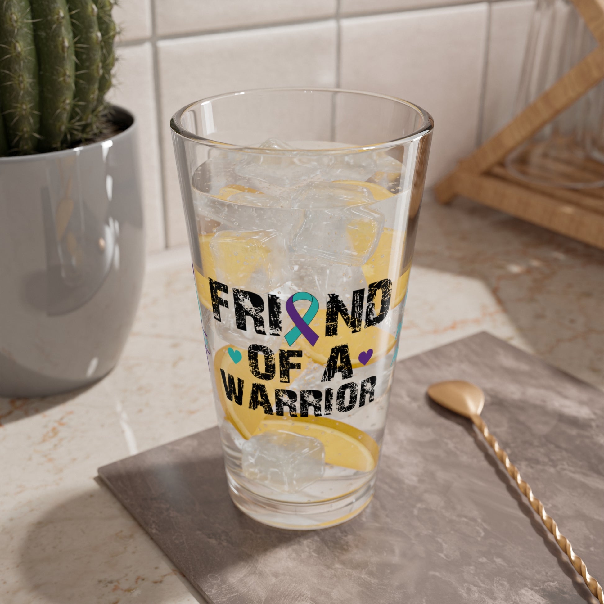 Friend of a Warrior: Personalized Suicide Prevention Awareness Warrior Pint Glass - Proud Family Member