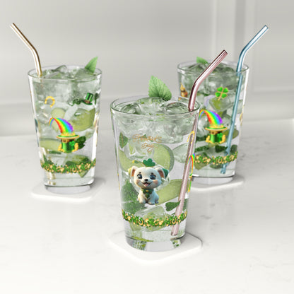Gaelic Gratitude Puppy: Mindful St. Patrick's Day 16oz Pint Glasses - Festive Design for Positivity & Wellness