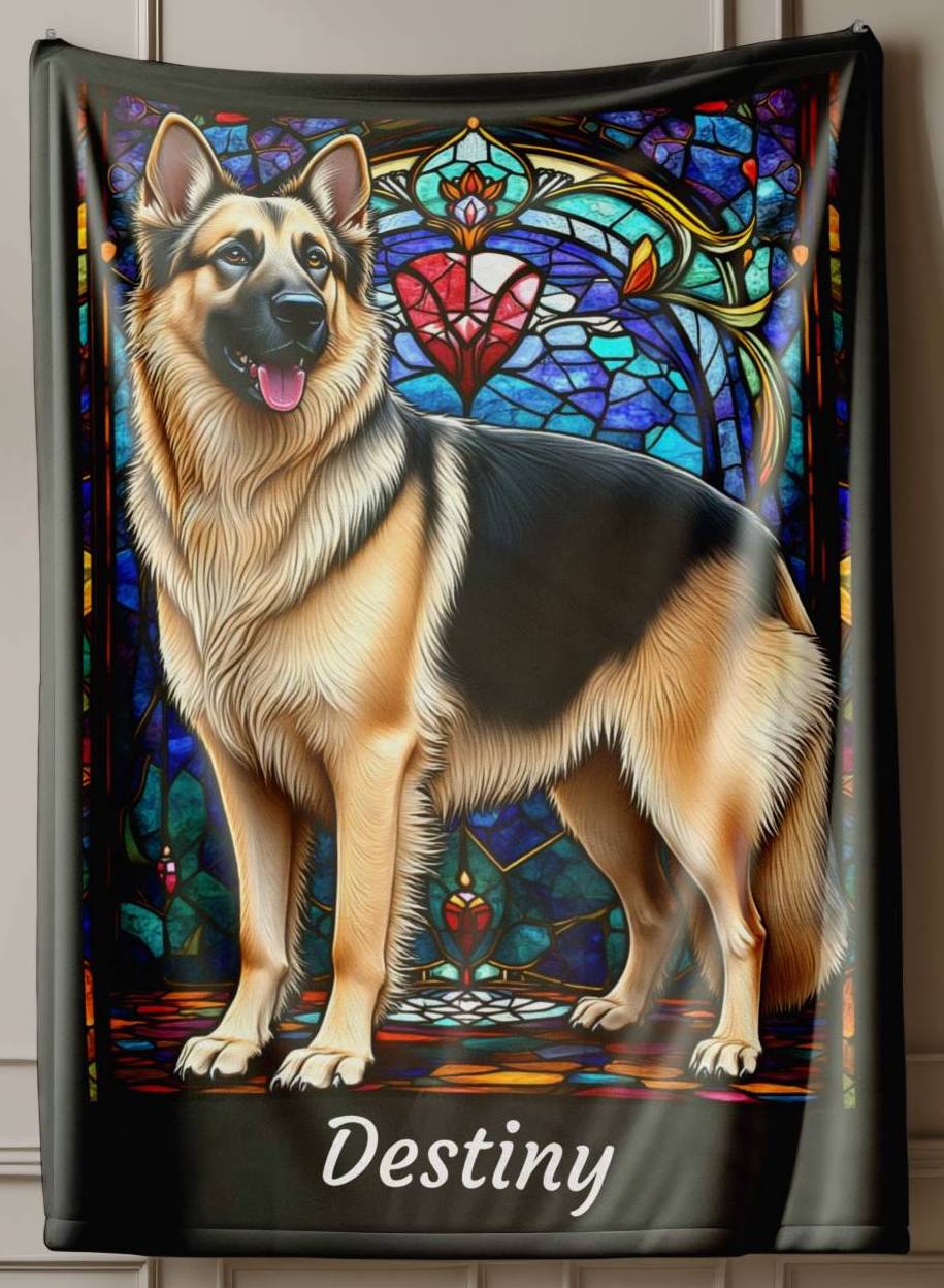 German Shepherd (Black & Cream) Personalized Velveteen Plush Blanket, Pet Lover Gift, German Shepherd Pet Blanket, Dog Lover Gift