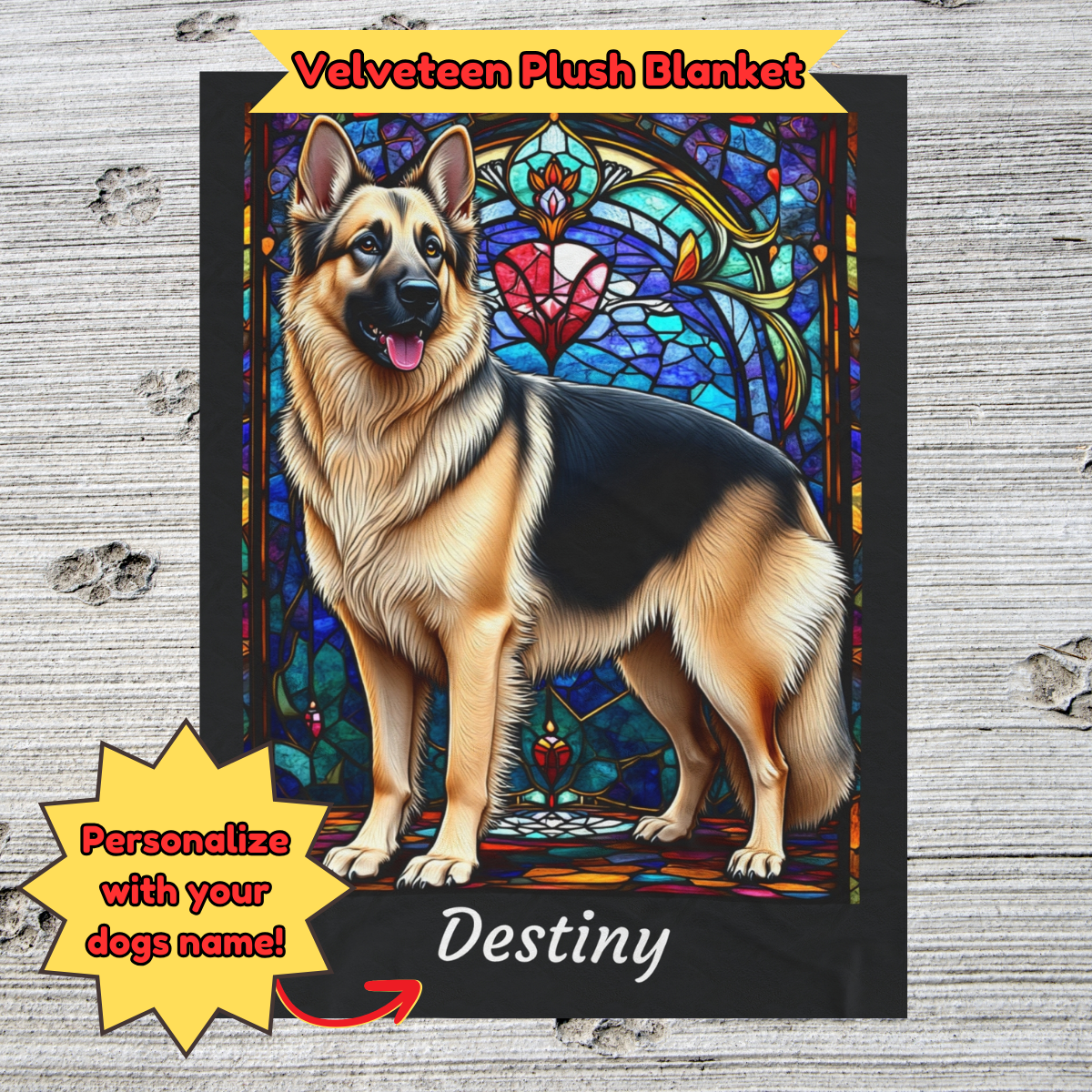 German Shepherd (Black & Cream) Personalized Velveteen Plush Blanket, Pet Lover Gift, German Shepherd Pet Blanket, Dog Lover Gift