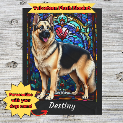 German Shepherd (Black & Cream) Personalized Velveteen Plush Blanket, Pet Lover Gift, German Shepherd Pet Blanket, Dog Lover Gift