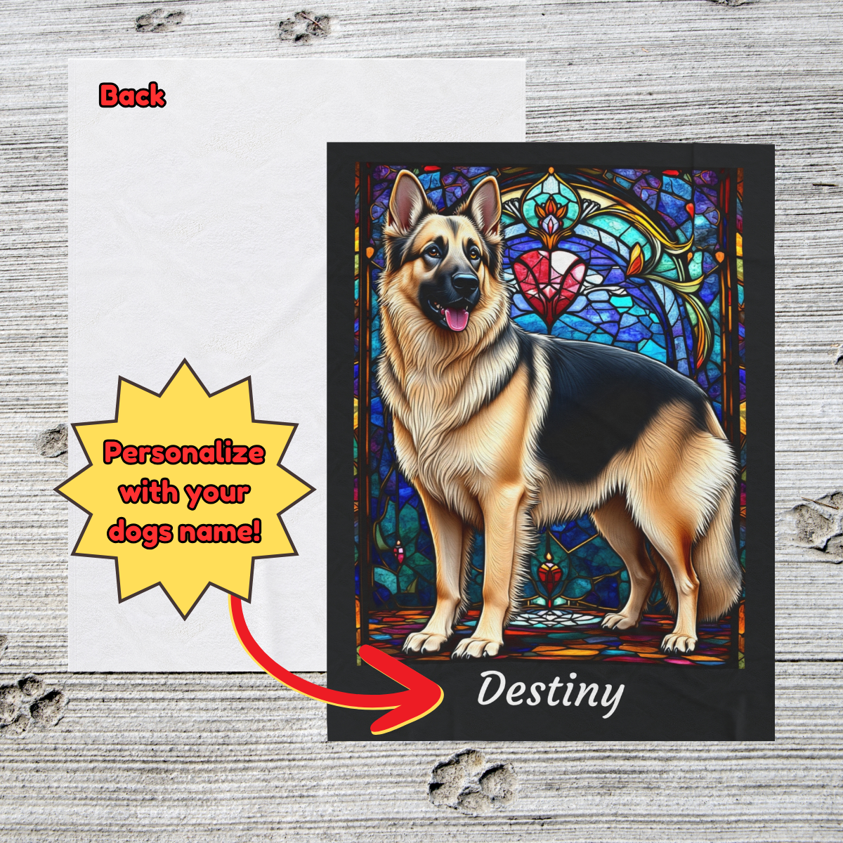 German Shepherd (Black & Cream) Personalized Velveteen Plush Blanket, Pet Lover Gift, German Shepherd Pet Blanket, Dog Lover Gift