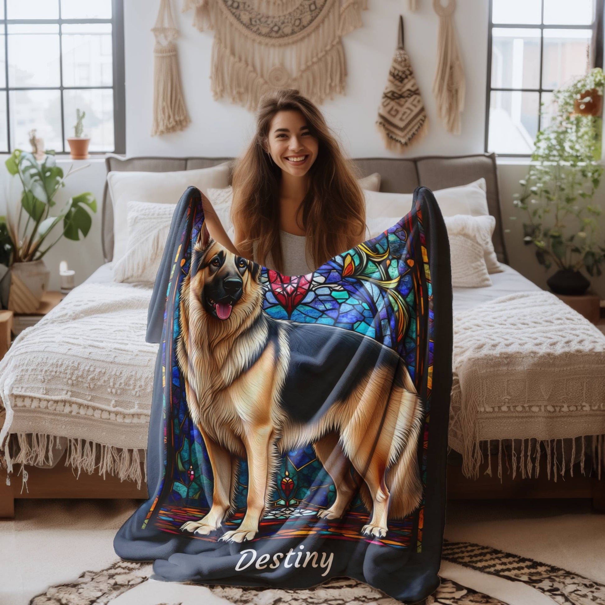 German Shepherd (Black & Cream) Personalized Velveteen Plush Blanket, Pet Lover Gift, German Shepherd Pet Blanket, Dog Lover Gift