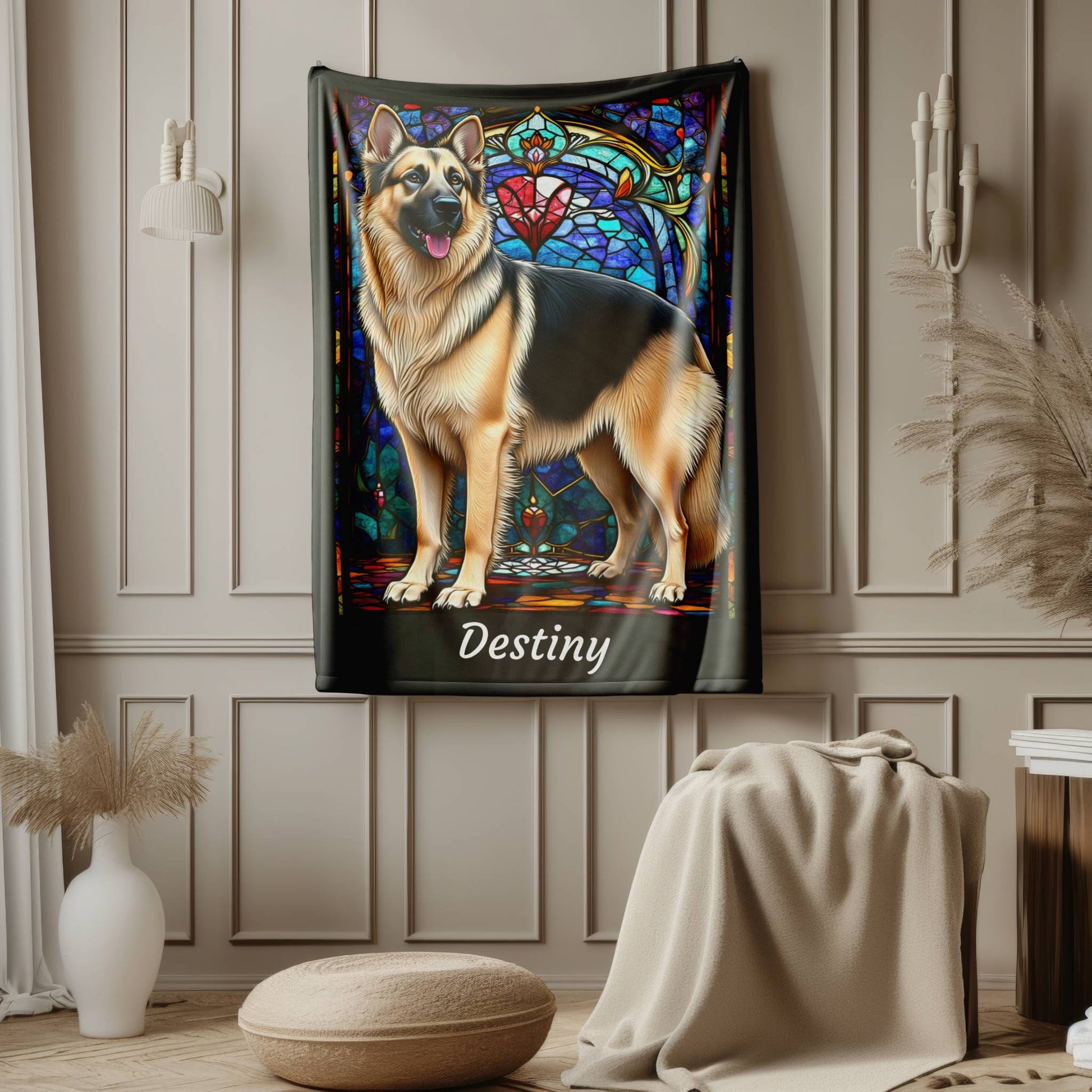 German Shepherd (Black & Cream) Personalized Velveteen Plush Blanket, Pet Lover Gift, German Shepherd Pet Blanket, Dog Lover Gift