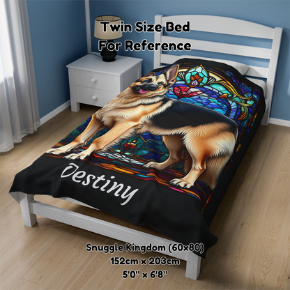 German Shepherd (Black & Cream) Personalized Velveteen Plush Blanket, Pet Lover Gift, German Shepherd Pet Blanket, Dog Lover Gift