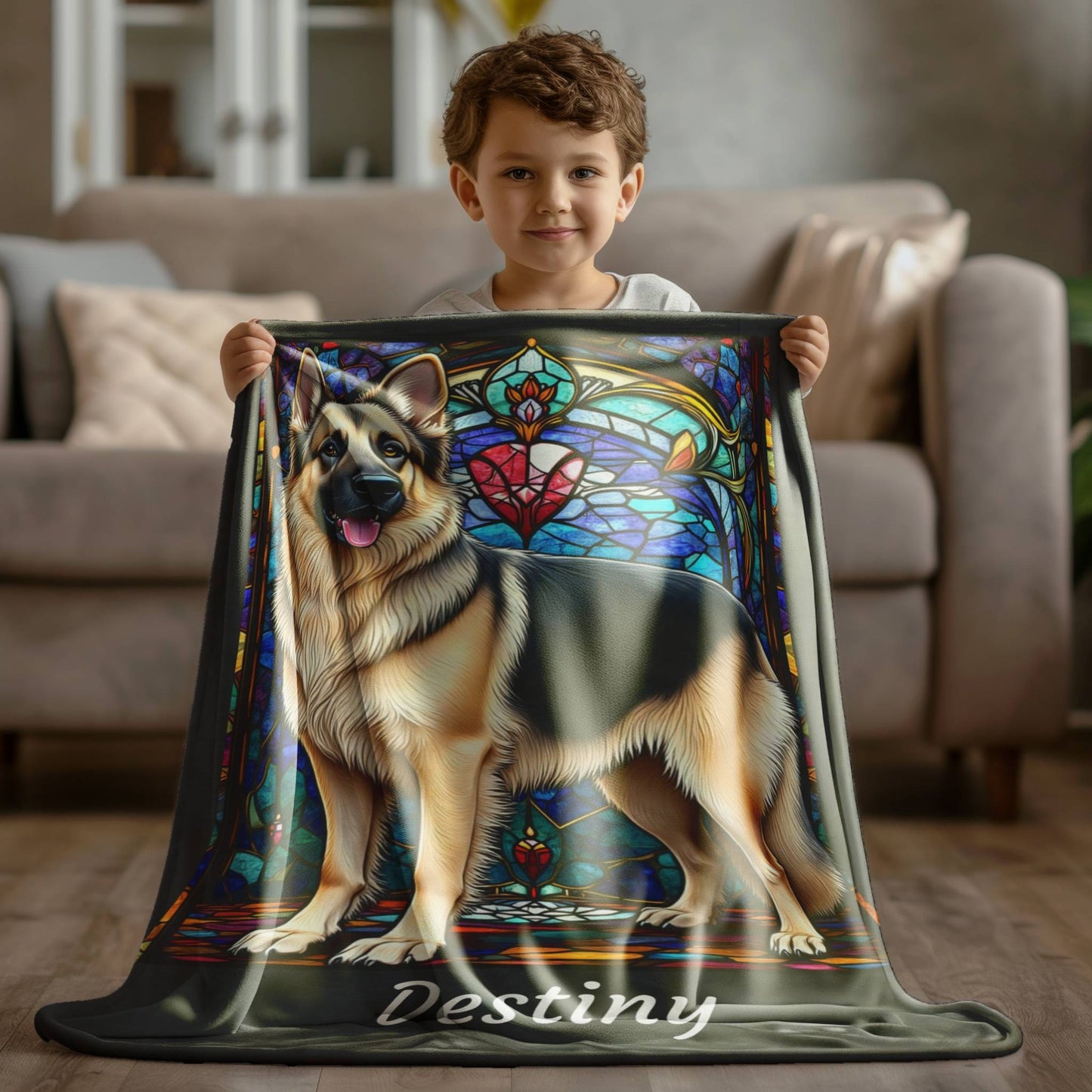 German Shepherd (Black & Cream) Personalized Velveteen Plush Blanket, Pet Lover Gift, German Shepherd Pet Blanket, Dog Lover Gift