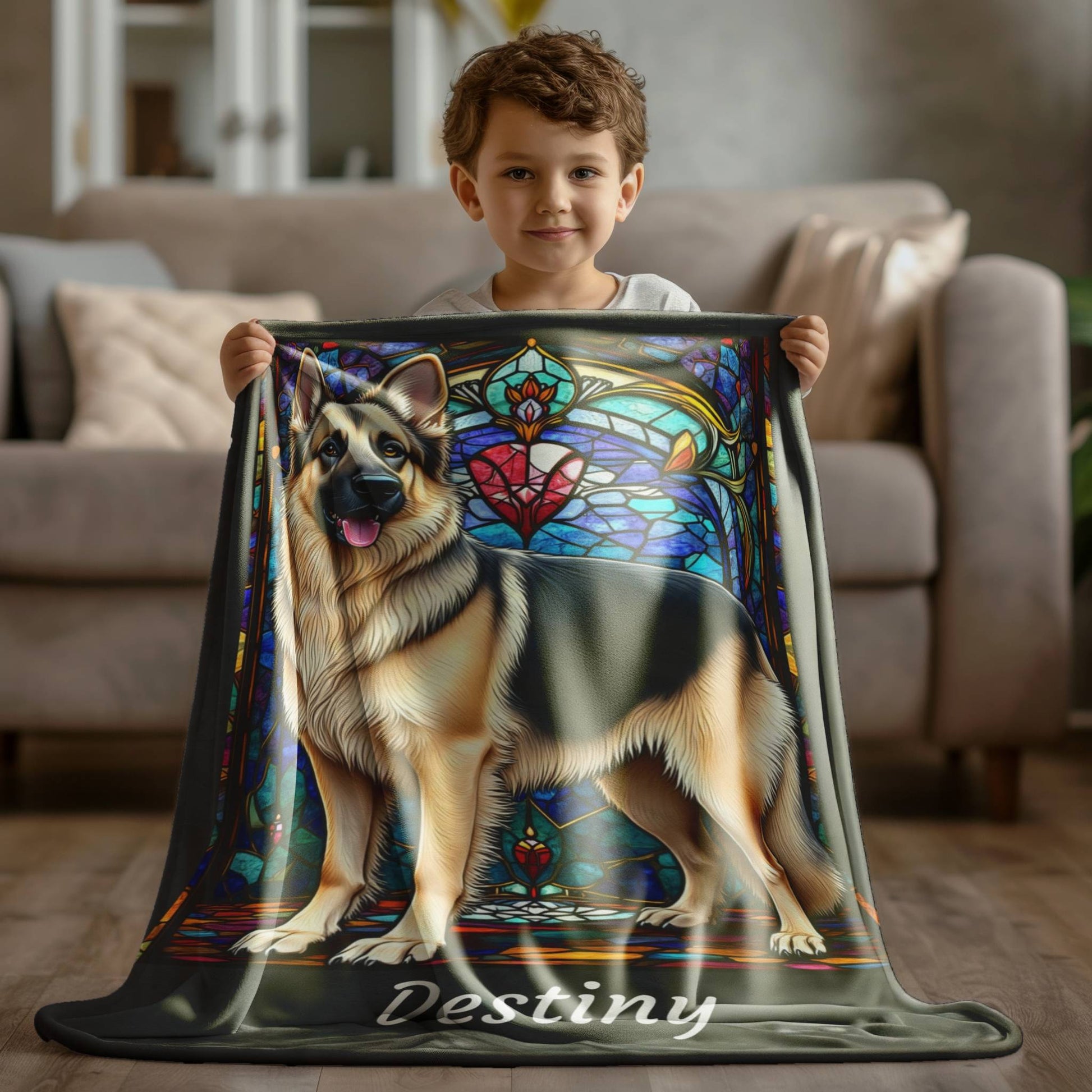 German Shepherd (Black & Cream) Personalized Velveteen Plush Blanket, Pet Lover Gift, German Shepherd Pet Blanket, Dog Lover Gift