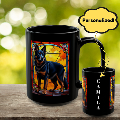 Black and red blanket German Shepherd name mug