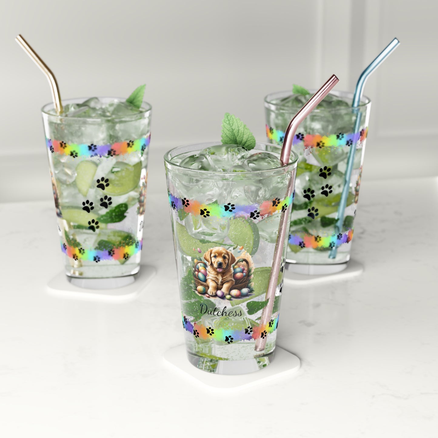 Golden Retriever Personalized Easter Puppy 16oz Pint Glass - Custom Dog Design, Mental Health Gift, Easter Décor, and Festive Celebrations