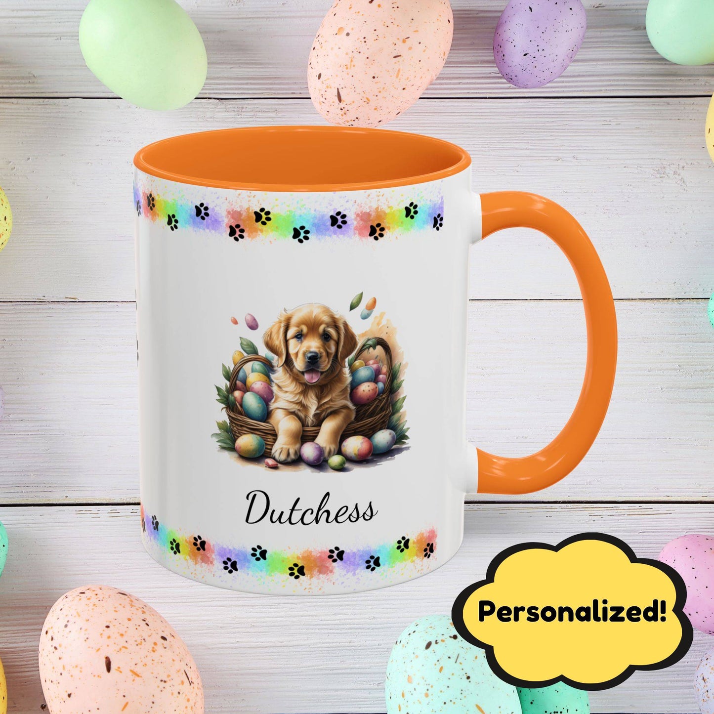 Golden Retriever: Personalized Easter Puppy Coffee Mug - Adorable Dog Design, Mental Health Gift, 11oz & 15oz, 12 Color Choices, Easter Gifts & Décor    Easter Puppy Mug