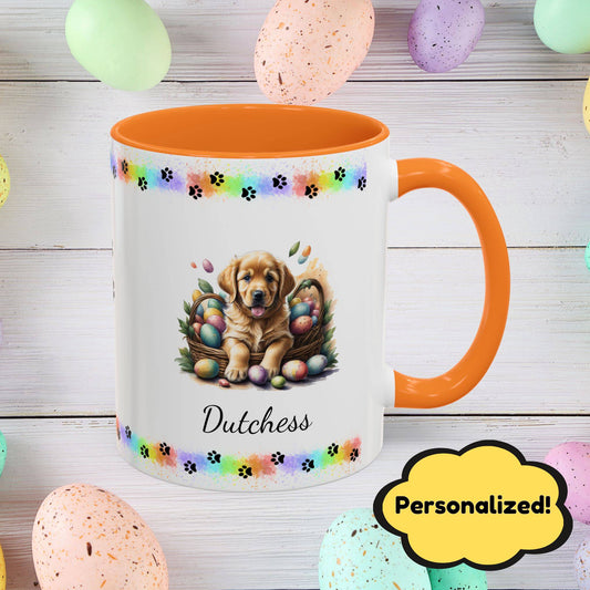Golden Retriever: Personalized Easter Puppy Coffee Mug - Adorable Dog Design, Mental Health Gift, 11oz & 15oz, 12 Color Choices, Easter Gifts & Décor    Easter Puppy Mug