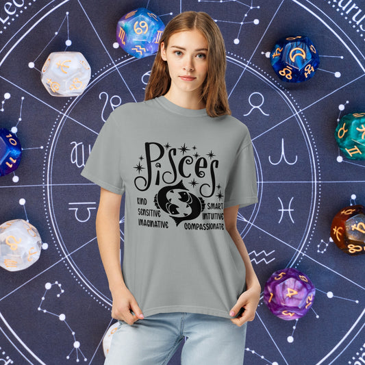 Pisces Zodiac Comfort Colors Shirt - Intuitive and dreamy Pisces astrology tee for mindful living and mental health support