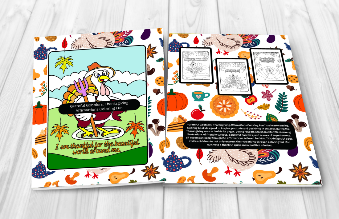 Grateful Gobblers Thanksgiving Affirmations Coloring Book: Mindfulness, and Relaxation, Fall-Themed Family Activity and Holiday Gift