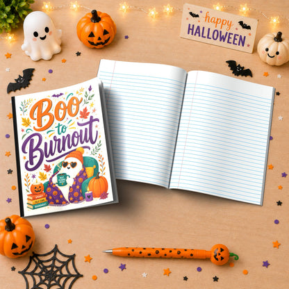 Boo to Burnout Halloween Composition Notebook - Cute Spooky Paperback Journal Gift