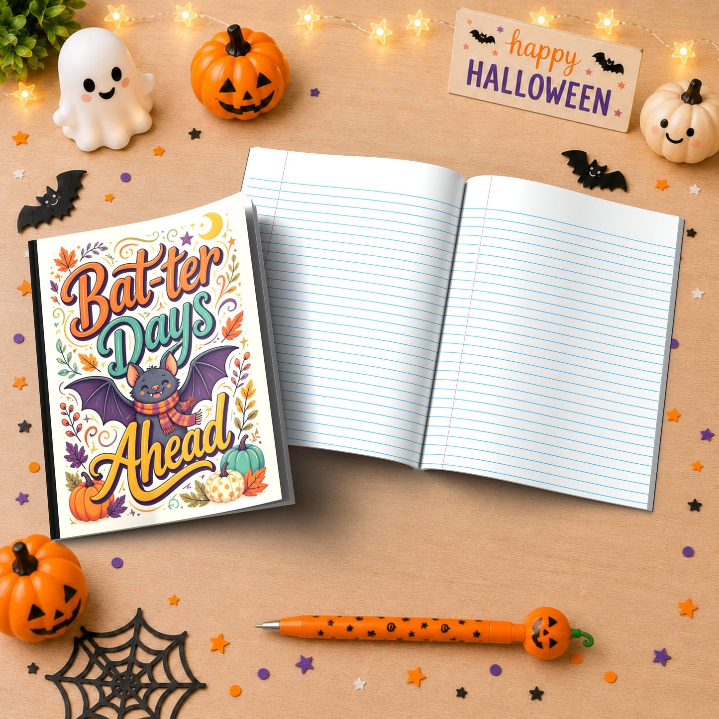 Bat-ter Days Ahead Halloween Composition Notebook - Cute Spooky Paperback Journal Gift