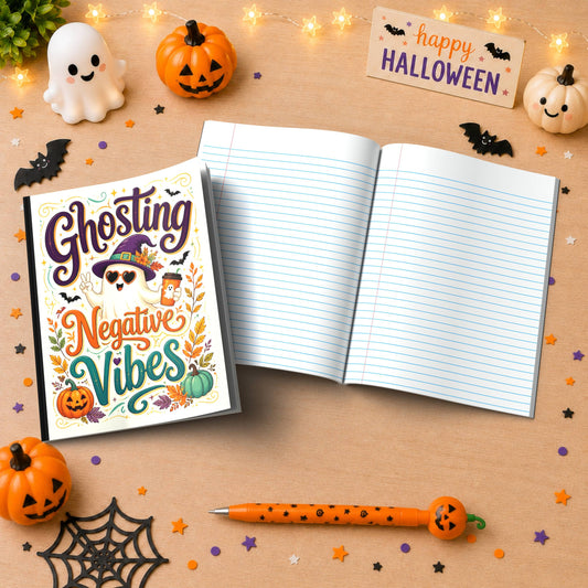 Ghosting Negative Vibes Halloween Composition Notebook - Cute Witch Ghost Paperback Journal
