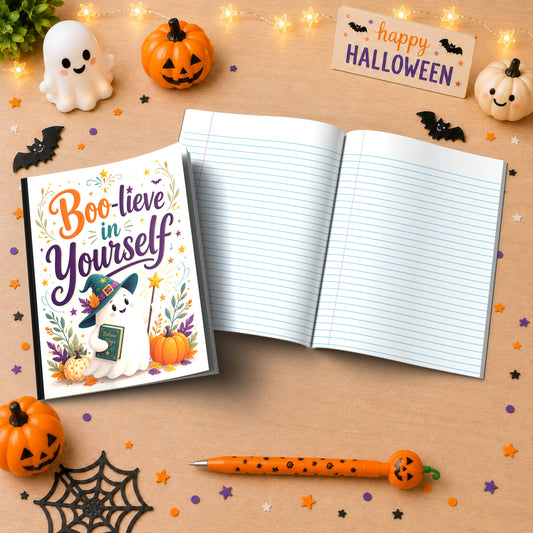 Boo-lieve in Yourself Halloween Composition Notebook - Cute Witch Ghost Paperback Journal