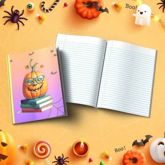Shop our pumpkin scholar whimsical fall composition notebook featuring the Dark Green Lined style option from MySisterIsASurvivor.