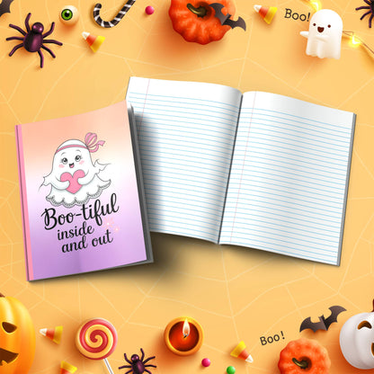 Boo-tiful Inside and Out soft cover composition notebook, wide ruled pumpkin design journal for school or journaling