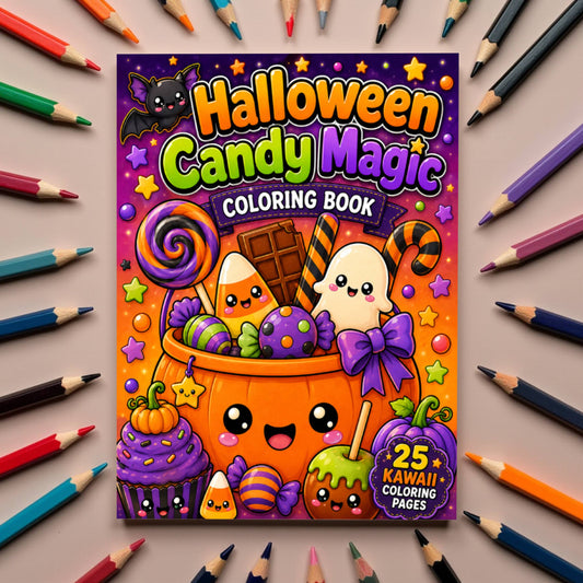 Halloween Candy Magic Coloring Book - Where Kawaii Candy Meets Halloween Magic