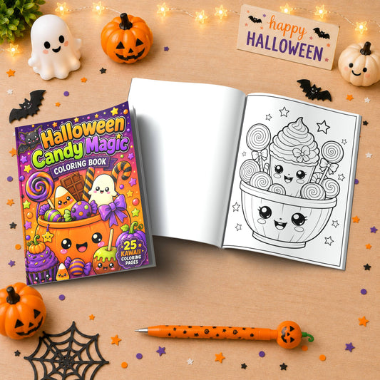Halloween Candy Magic Coloring Book - Where Kawaii Candy Meets Halloween Magic