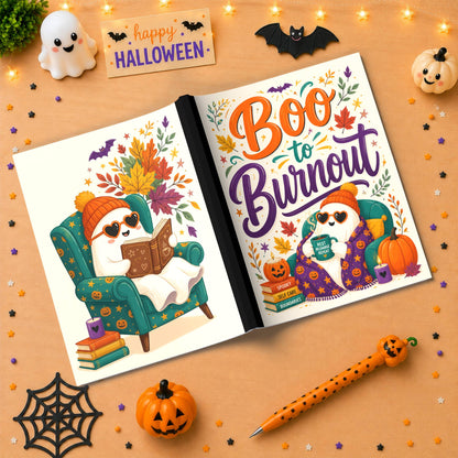 Boo to Burnout Halloween Composition Notebook - Cute Spooky Paperback Journal Gift