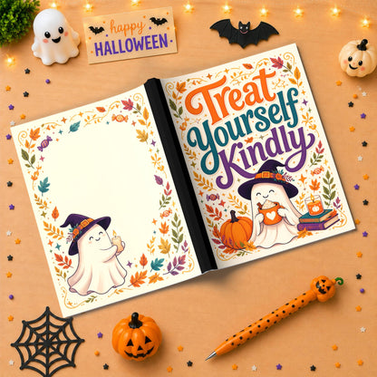 Treat Yourself Kindly Halloween Composition Notebook - Cute Witch Ghost Paperback Journal