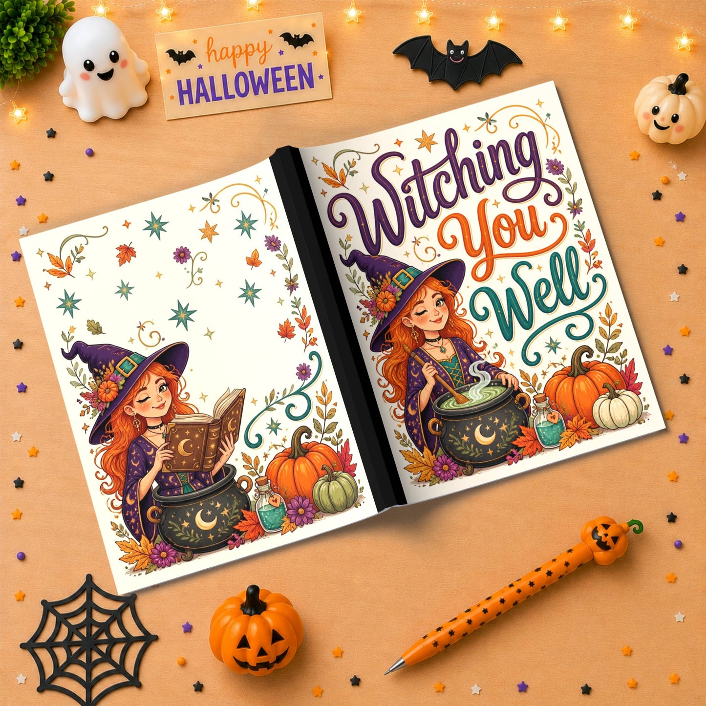 Witching You Well Halloween Composition Notebook - Cute Witch Paperback Journal