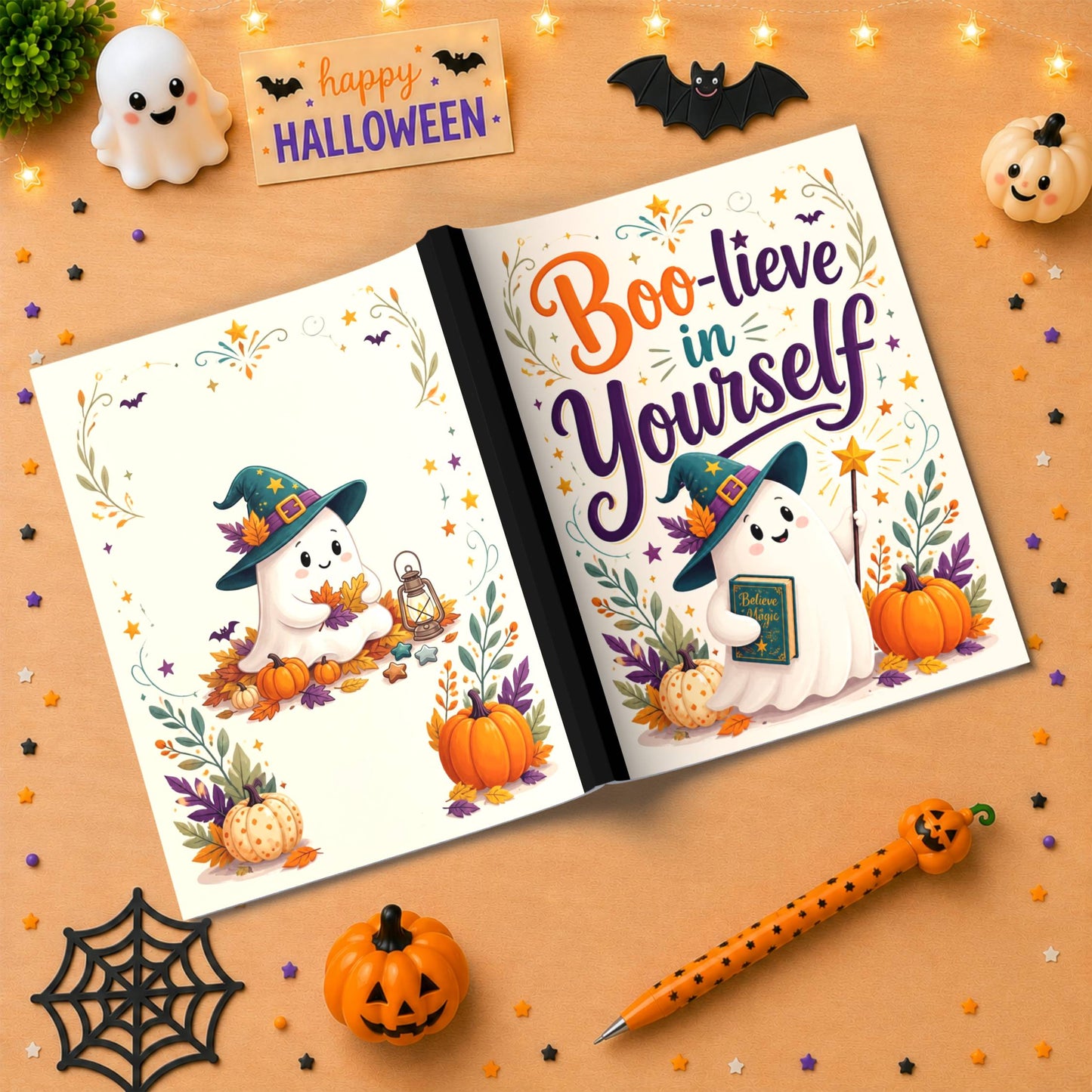 Boo-lieve in Yourself Halloween Composition Notebook - Cute Witch Ghost Paperback Journal