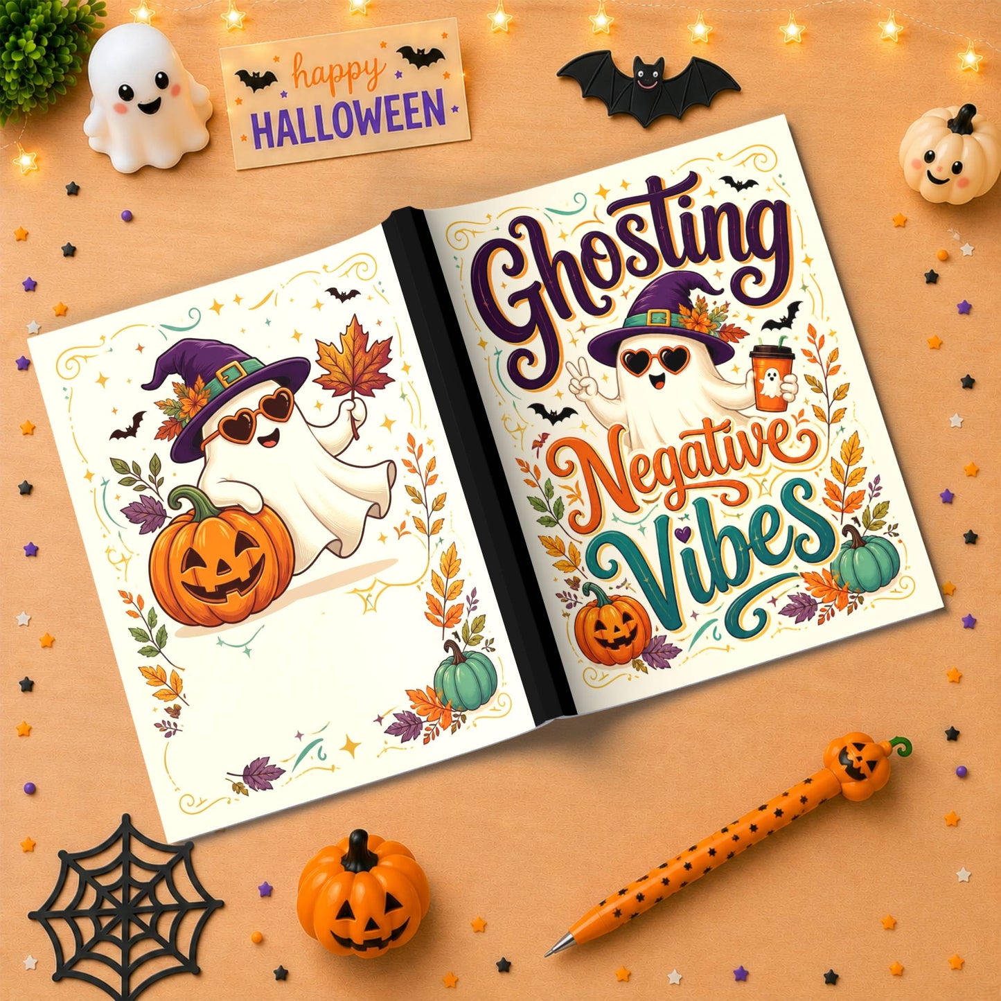 Ghosting Negative Vibes Halloween Composition Notebook - Cute Witch Ghost Paperback Journal