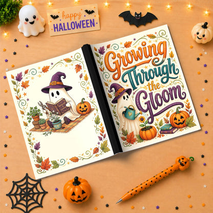Growing Through the Gloom Halloween Composition Notebook - Cute Witch Ghost Paperback Journal