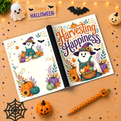 Harvesting Happiness Halloween Composition Notebook - Cute Witch Ghost Paperback Journal
