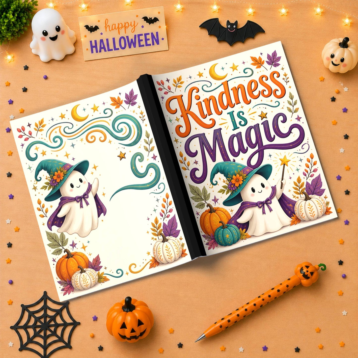 Kindness Is Magic Halloween Composition Notebook - Cute Witch Ghost Paperback Journal