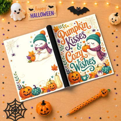 Pumpkin Kisses & Cozy Wishes Halloween Composition Notebook - Cute Ghost Paperback Journal